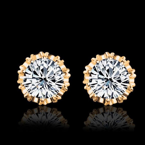 1 CT Crown Gold Diamond Wedding Earrings Gift - Picture 2 of 5